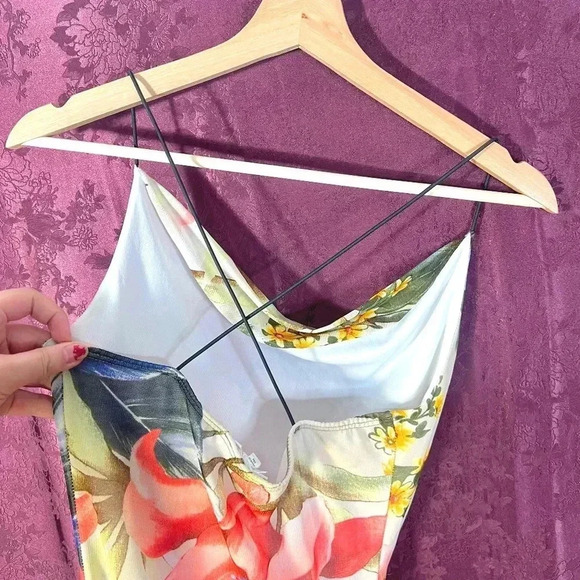 y2k Vintage A'Gaci Tropical Floral Cowl Neck Bodycon Dress Mesh Size S - Picture 4 of 6